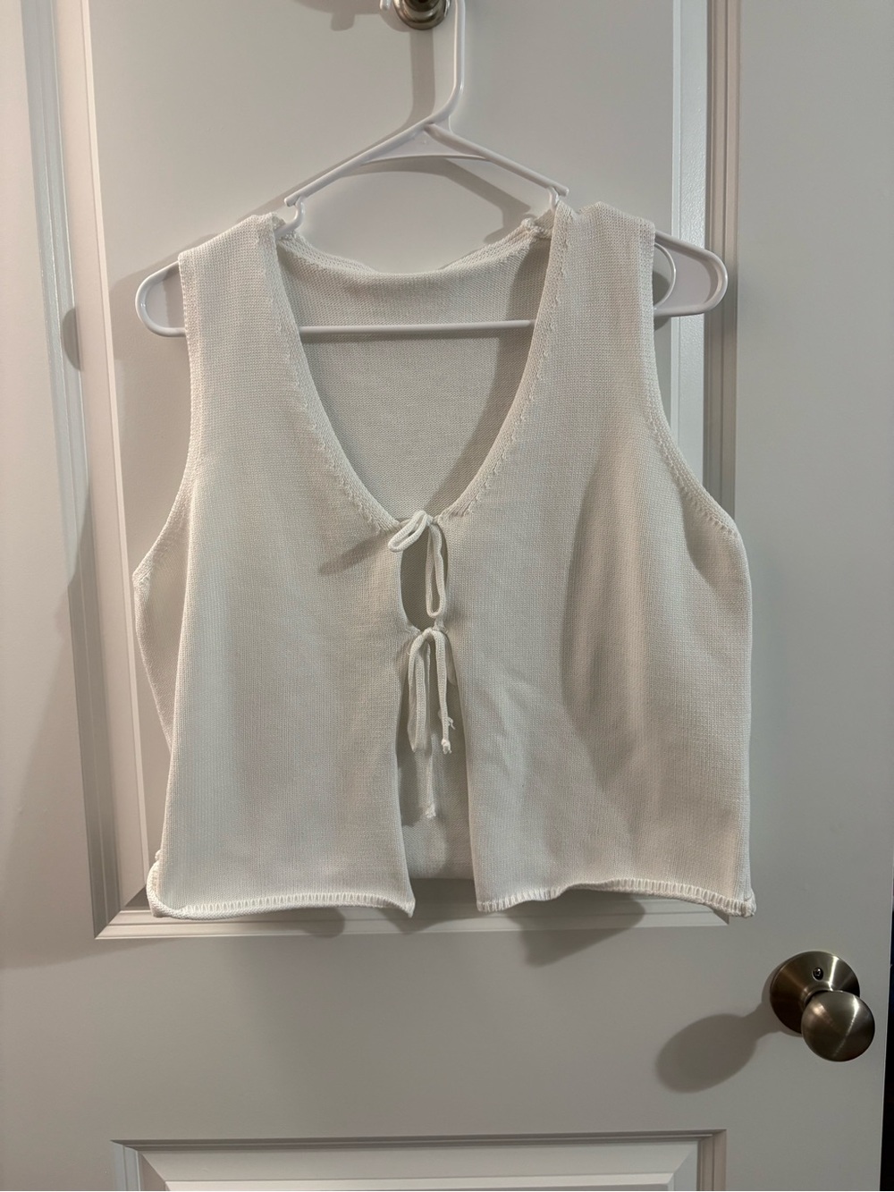 White Knit Tie-Front Sleeveless Top